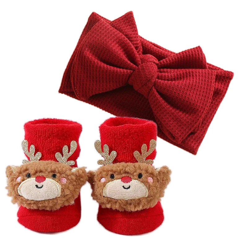 

Baby Headband Christmas Socks Set Newborn Infant Baby Girl Headbands Red Elastic Hair Bands for Girls Hair Accessories 0-12M