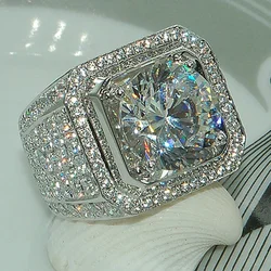 Milangirl Big Hip Hop Rhinestone Men Out Bling Square Ring   Pave Setting CZ Wedding Engagement Rings Top Quality