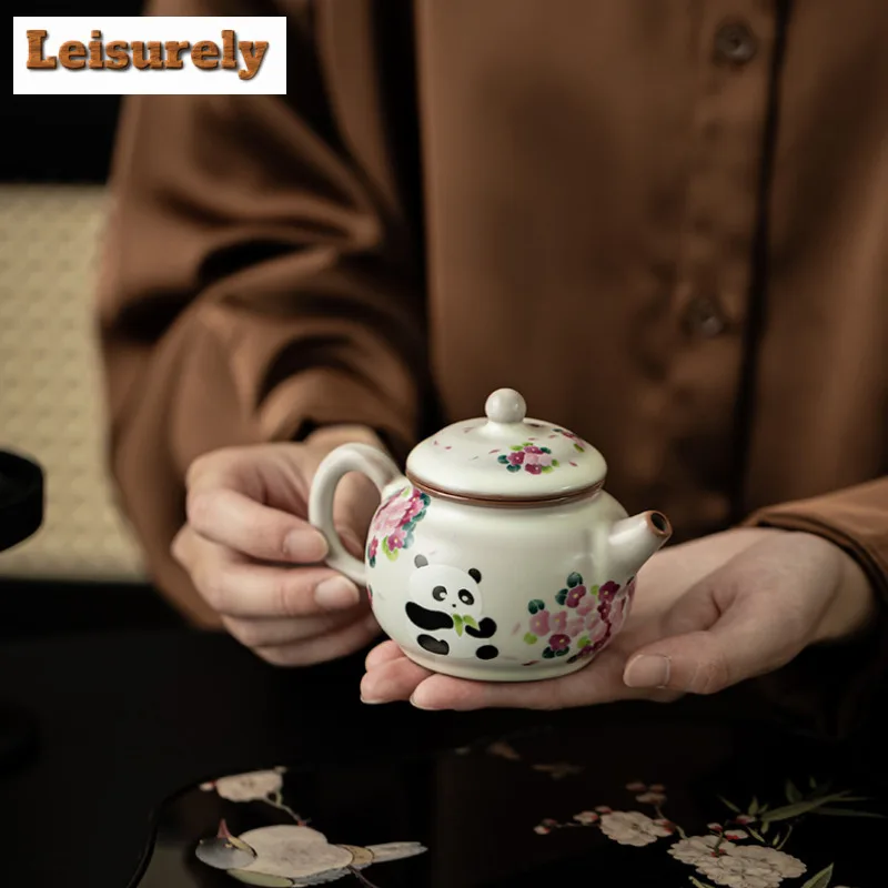 120ml Boutique Ru Kiln Ceramic Teapot Cute Panda Ruyi Pot Japanese Tea Maker Ball Hole Fiter Kettle Tea Services Accessories