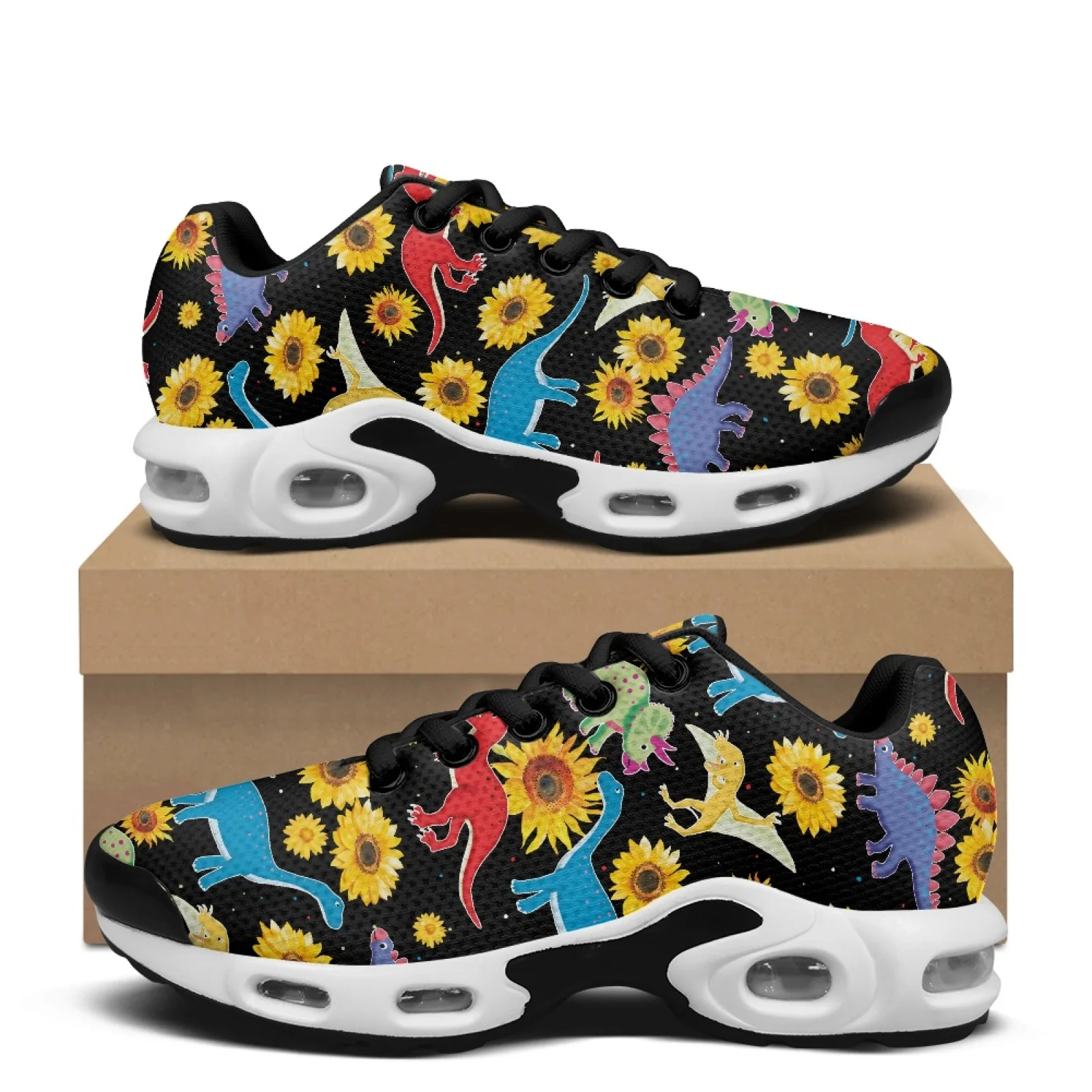 PENSTROLL Dinosaur Sunflower Athletic Fashion Shoes Mesh Tennis Sneakers Air Cushion Fashion Sneakers for Men