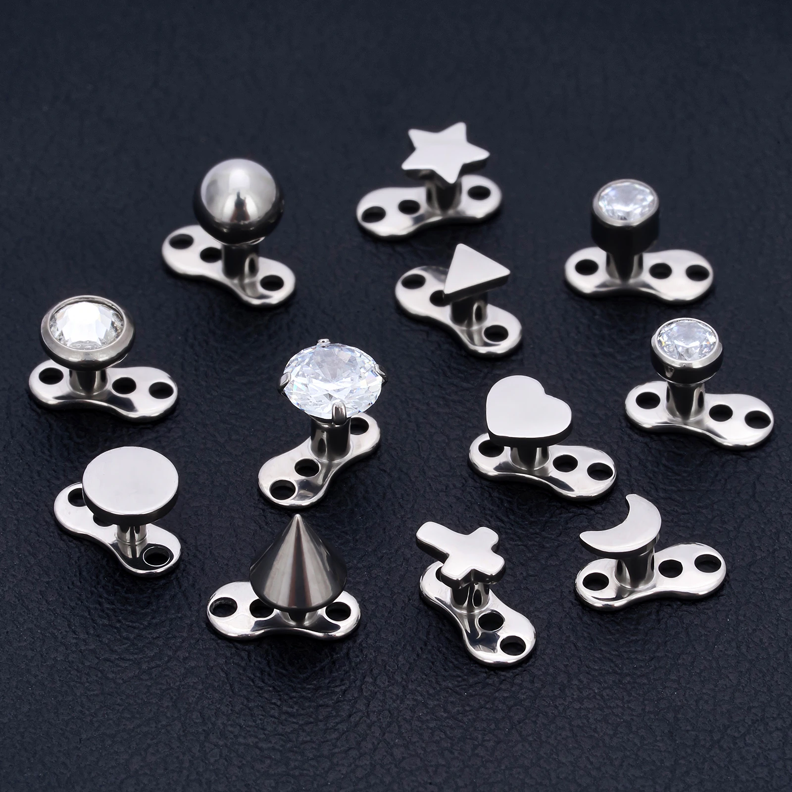 ASTM F136 Titanium Body Piercing 16G Dermal Anchor Top with CZ Stone Base Microdermal Rings Fashion Skin Diver Implants Jewelry