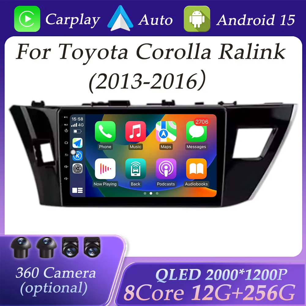 

For Toyota Corolla Ralink LHD 2013 - 2016 CarPlay Car Radio Multimedia Player DSP Stereo GPS Navigation DSP Stereo QLED Screen