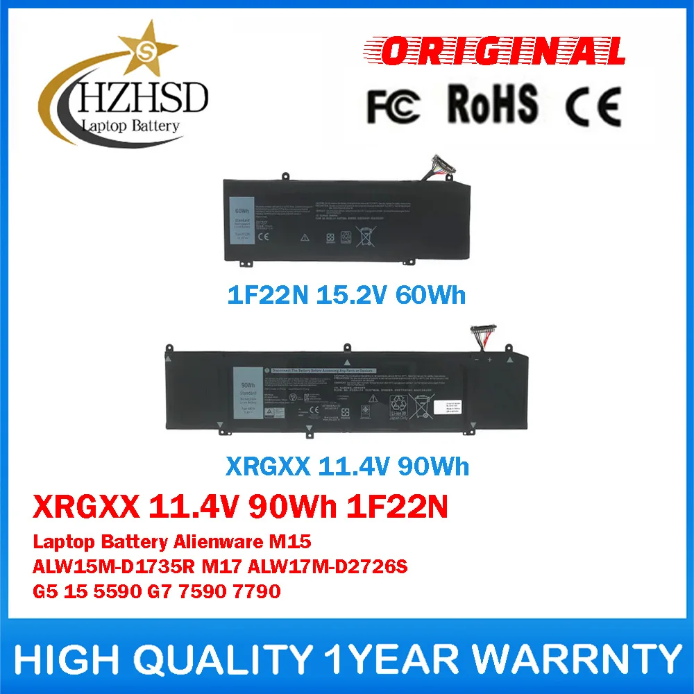 XRGXX 11.4V 90Wh 1F22N Genuine Original Laptop Battery For Dell Alienware M15 ALW15M-D1735R M17 ALW17M-D2726S G5 15 5590 G7 7590