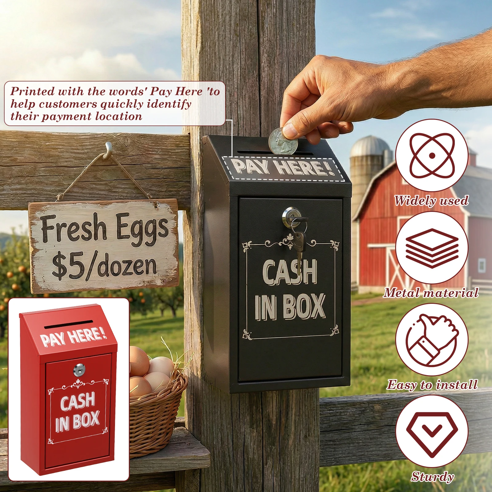 Metal Donation Box with Lock Slot 10.24 x 5.71 x 2.95'' Safe Suggestion Charity Collection Donation Money Lock Box Cash Drop