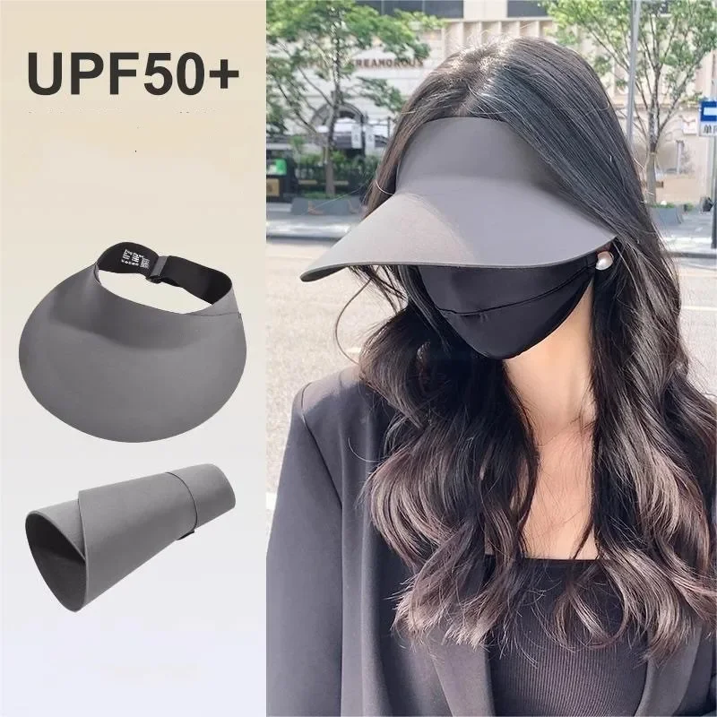 

2024 Summer Women's Hollow Top Sun Hat Without A Trace One-piece Anti-ultraviolet Sun Hat Can Be Folded Sports Sun Hat