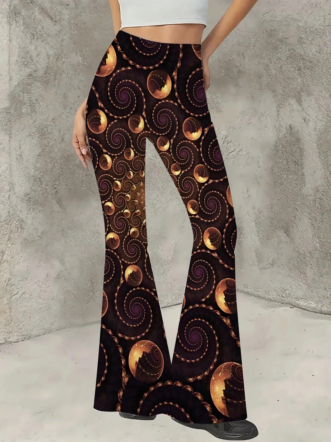 

Women's Printed Flare Pants Y2K High Waist Bell Bottom Trousers Streetwear