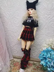 60cm 1/3 1/4 bjd doll clothes only clothes full set plaid skirt New Year clothes 60cm Ye Luoli baby clothes wearing a hat