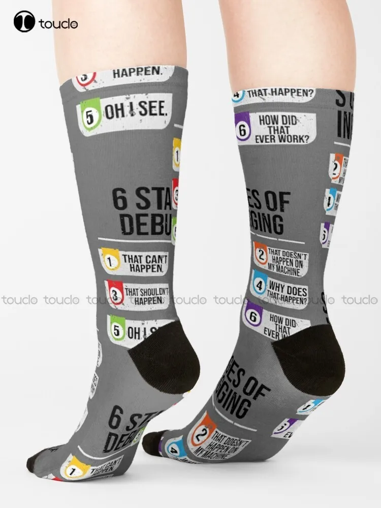 6 Stages Of Debugging Computer Programming  Socks Bride Socks Unisex Adult Teen Youth Socks 360° Digital Print Harajuku Gift Art