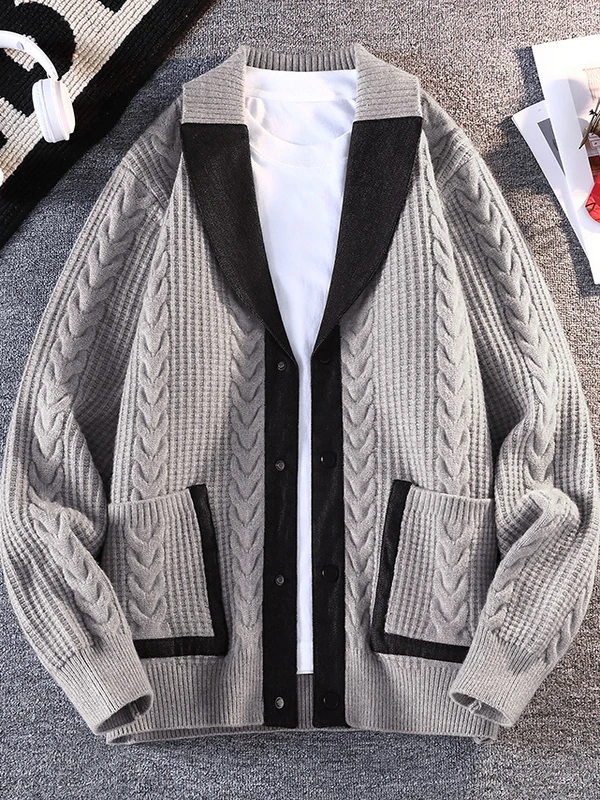 

Новый мужской вязаный кардиган-свитер: повседневный, универсальный, модный, теплый, осенний дизайн, свободный крой, полиэстер, длинный рукав, повседневный стиль