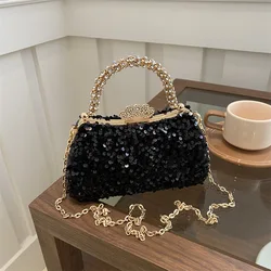 Shiny Sequins Luxury Women Bag 2024 New Diamond Inlaid Handle Banquet Clutch Purse Wedding Party Prom Dress Evening Bag