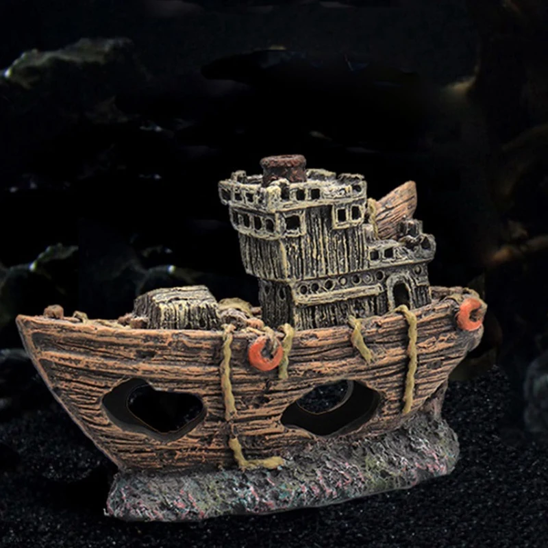 Aquarium Pirate Fish Ship Ornamental Fish Shelter Accessory Decor Mini Shipwreck Ornament 1 PCS