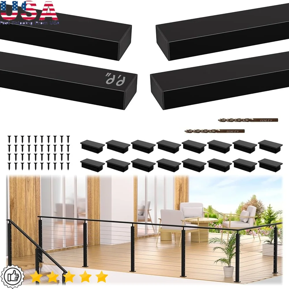 

6'6" Stainless Steel T304 Handrail 4 Pack Flat Top Indoor Outdoor Railing System Stair Deck Cable Supports Accessories