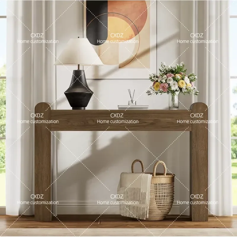 Medieval Solid Wood Entryway Table Narrow Console Sofa Back Long Side Table Simple Wall Mounted Hallway Decor Strip Case