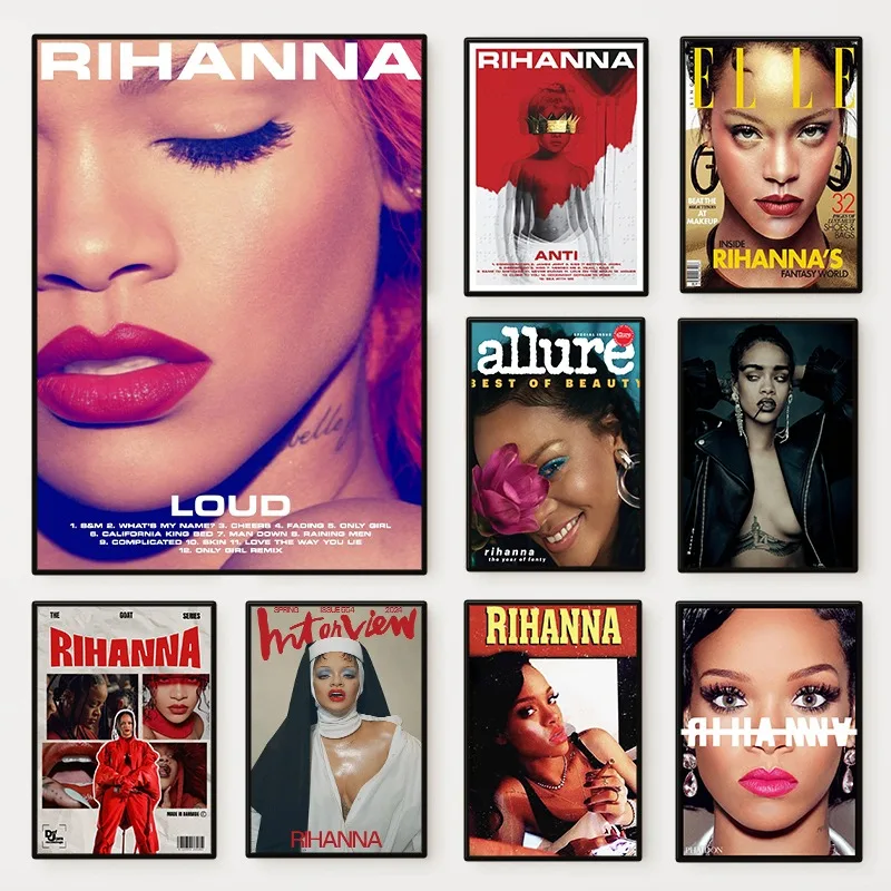 Hot Singer R-RIHANNAS Posters Music Album Sexy Woman Portrait Picture Canvas Painting Wall Art for Bar Living Room Home Decor