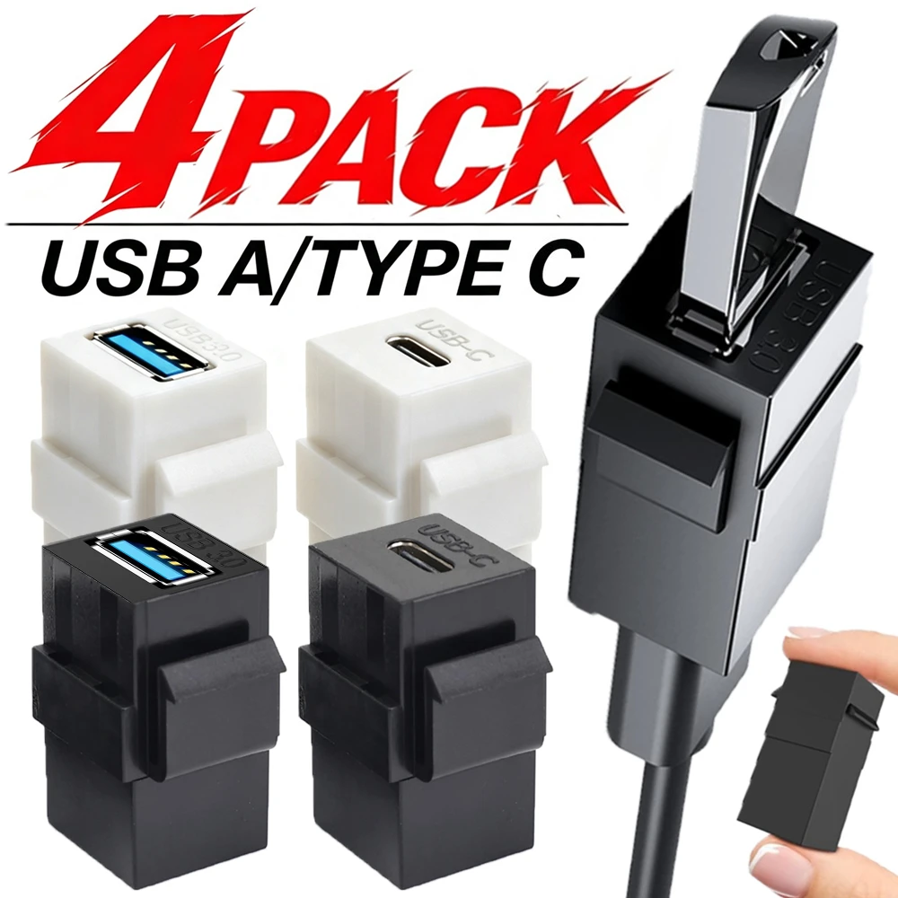 1-5PCS Type-C/USB-A 3.0 Keystone Pass-through Panel Module Female To Female Connectors Socket High Speed Data Transfer Adapter