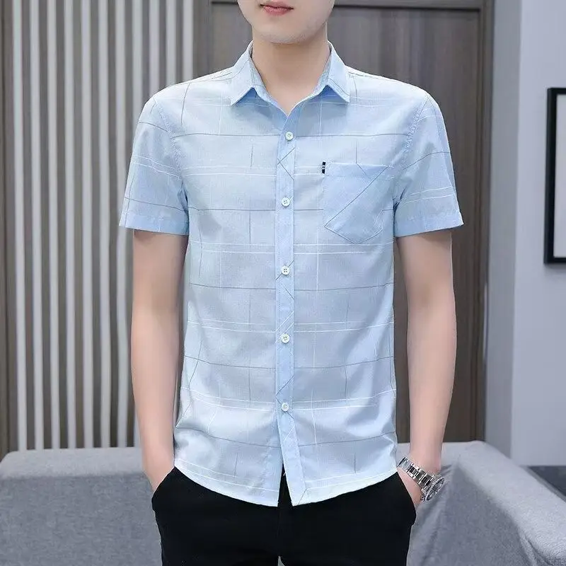 

ort Sve Ice Silk irt Men's Slim Fit Casual Thin Version Korean Sle with ket Busin Gentleman Daily Wear Summer
