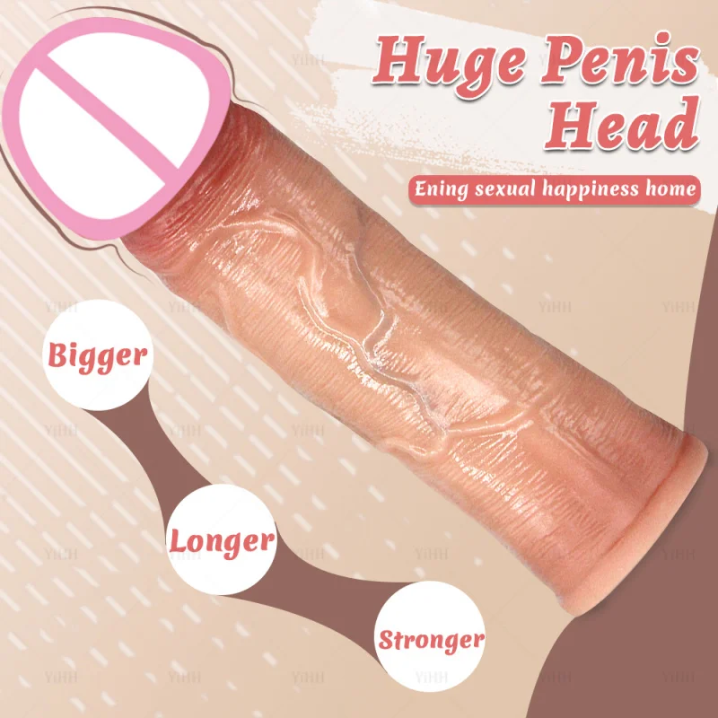 Reusable Condom Cock Sleeve Realistic Penis Extender Soft Silicone Condom Enlargement Penis Sleeve Sex Toys for Men Sexual Tools view 6