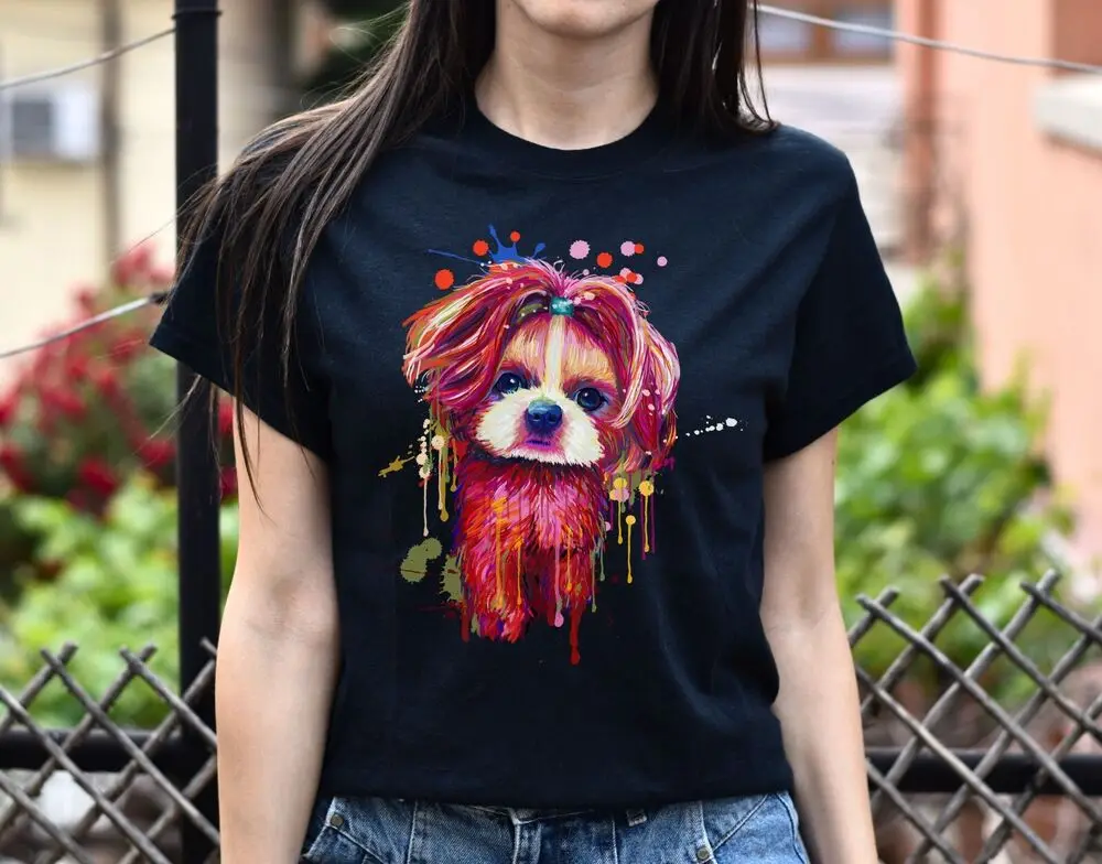 Digital Art Shih Tzu dog Unisex shirt S-2XL black navy dark heather High Quality 100%Cotton Short Sleeve