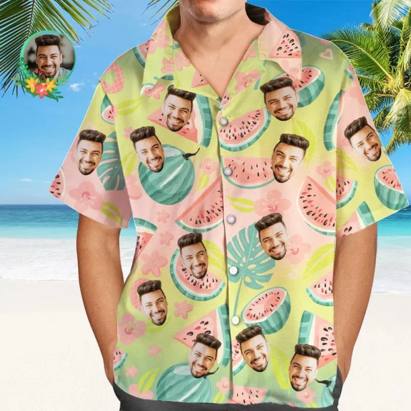 Personalized Hawaii Shirts Funny Face Diy Shirts Fruit Pattern 3D Print Clothes Couple Custom Ice Cream Short Sleeve Beach Tops