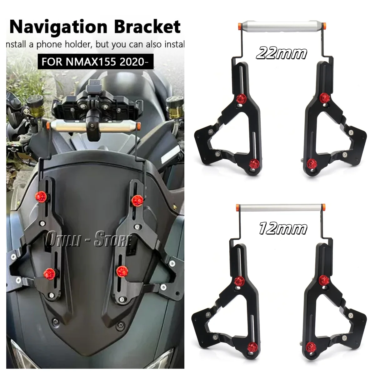 For Yamaha NMAX 155 2020-2023 Motorcycle Mirrors Phone Navigation Handlebar Holder Windshield Bracket Adjustable Rearview Mirror