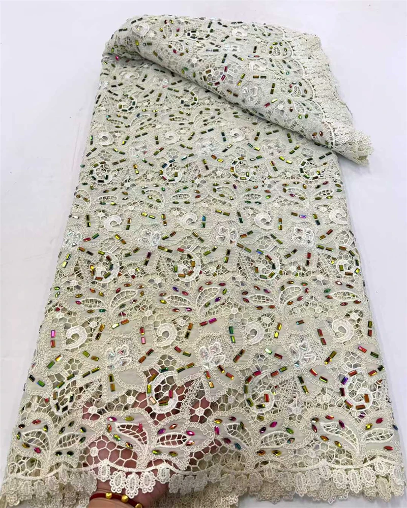 

2024 Nigerian Green African Guipure Dress Embroidery Lace Fabrics Senegal Wedding Party Sequins High Quality Cord Lace Fabric