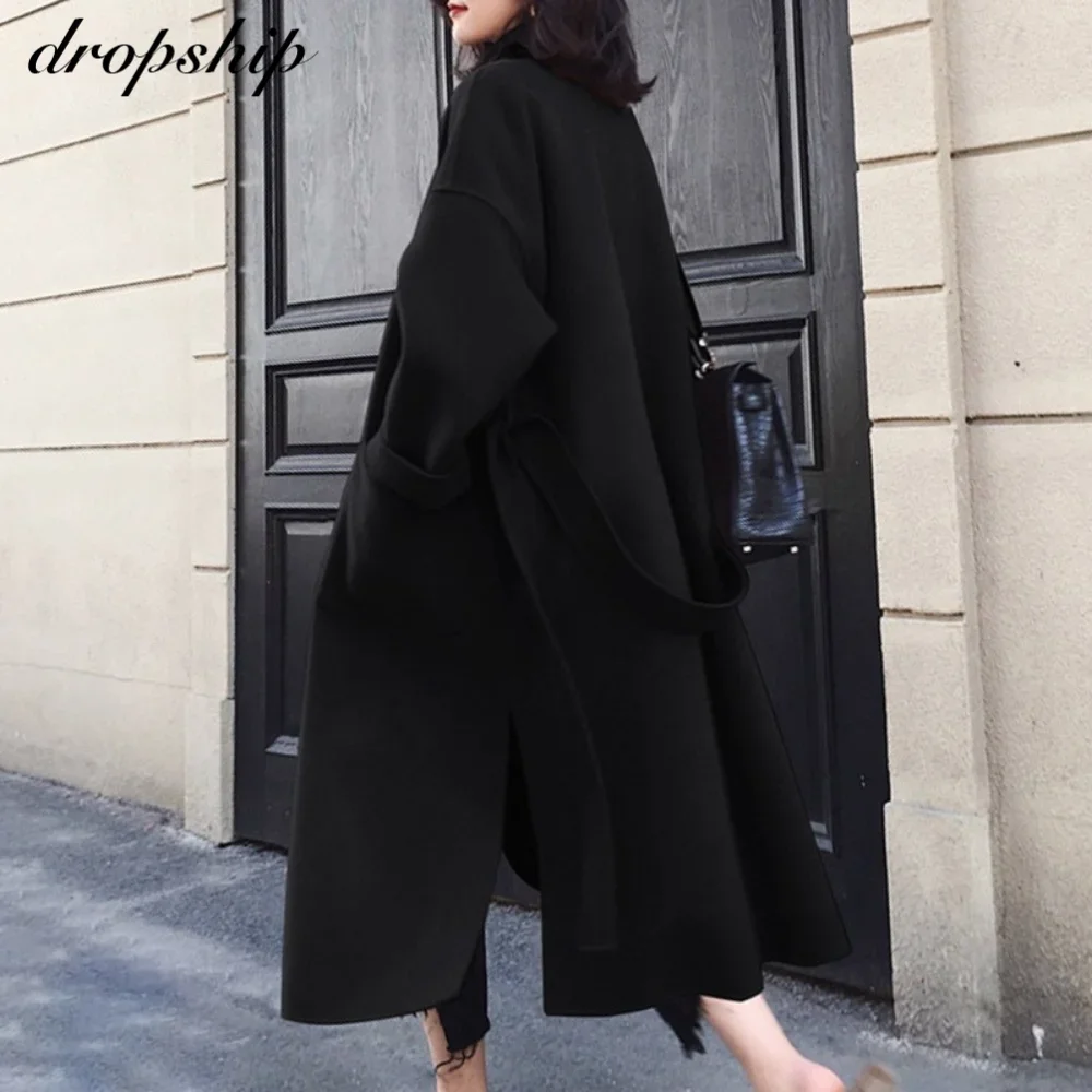 Winter Beige Elegant Wool Blend Women Korean Fashion Black Long Coats Vintage Minimalist Woolen Overcoat Camel Oversize Outwear