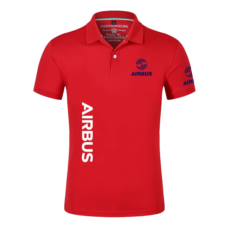 2024 New Solid Color Men AIRBUS AVIATION Flight Lapel  Polo Shirt Bare Stand Collar T-shirt European Loose Short Sleeves Tops