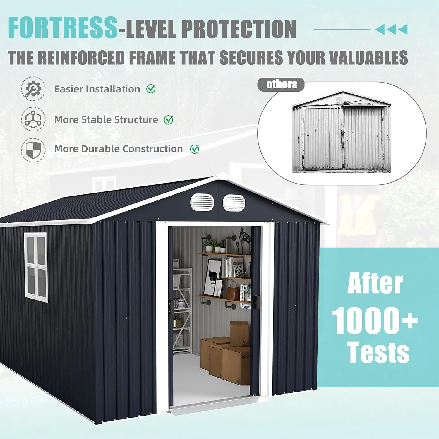 8x12 FT Outdoor Metal Storage Shed with Sturdy Frame & Lockable Door for Garden Lawn Backyard, Dark Gray, Customized