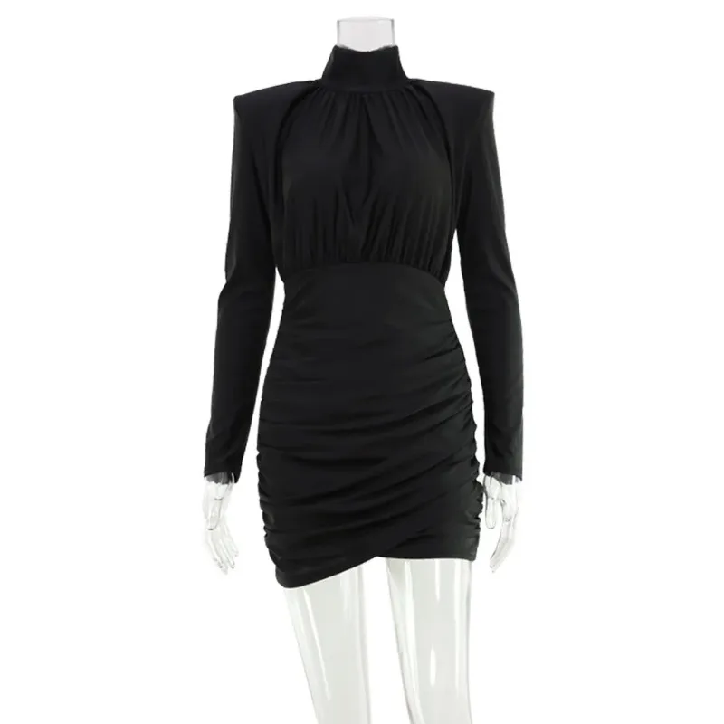 

Однотонные платья для женщин: модные, сексуальные, в уличном стиле, с длинными рукавами, воротником-стойкой, облегающие мини-платья, женские, приталенные, для вечеринок