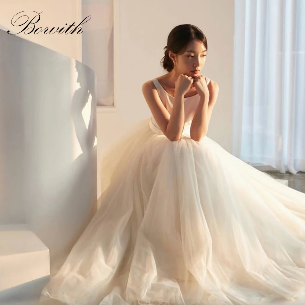 

Bowith Korean Wedding Dresses 2025 Scoop Collar Sleeveless Party Gown Customized Elegant Bridal Wedding Snap Dresses Formal Gown