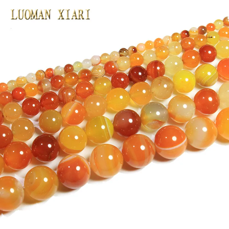 Wholesale Natural Orange Stripes Agates Stone Beads For Jewelry Making DIY Bracelet Necklace 4/6/8/10/12 /14 mm Strand 15\'\'