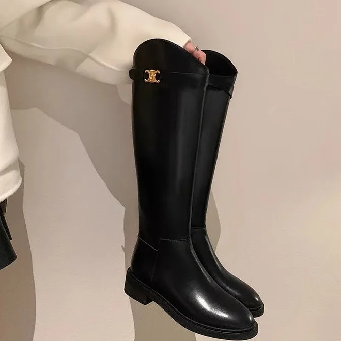 Botas Largas para Mujer KaiXinMEN, Estilo Otoño Invierno 2025, Botas de Caballero de Cintura Alta, Tacón Plano, Punta Redonda...