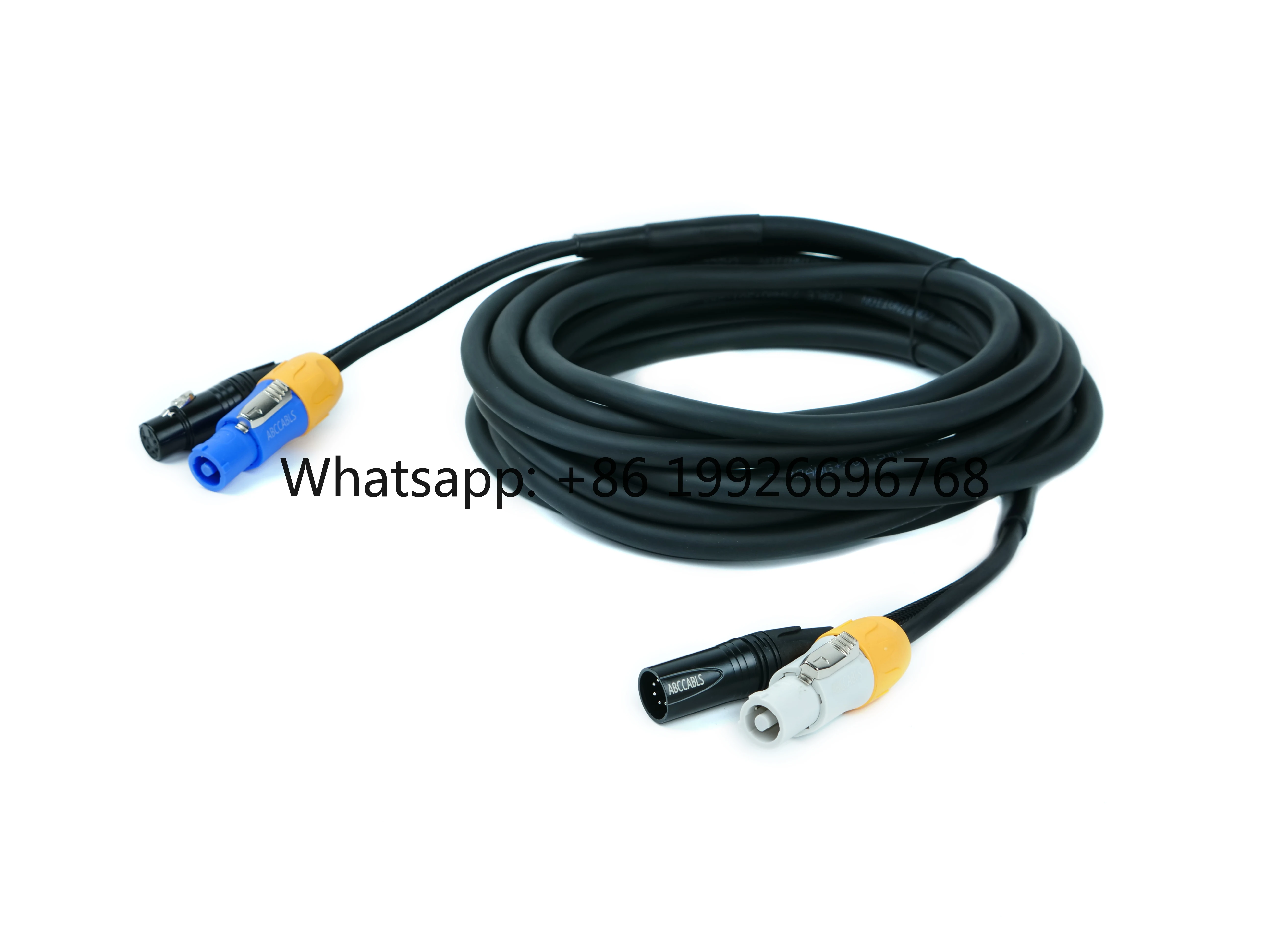 Custom Length Stage Combo Cable XLR Male/Female + Powercon Blue/White Connector for Stage Lighting & Audio Equipment