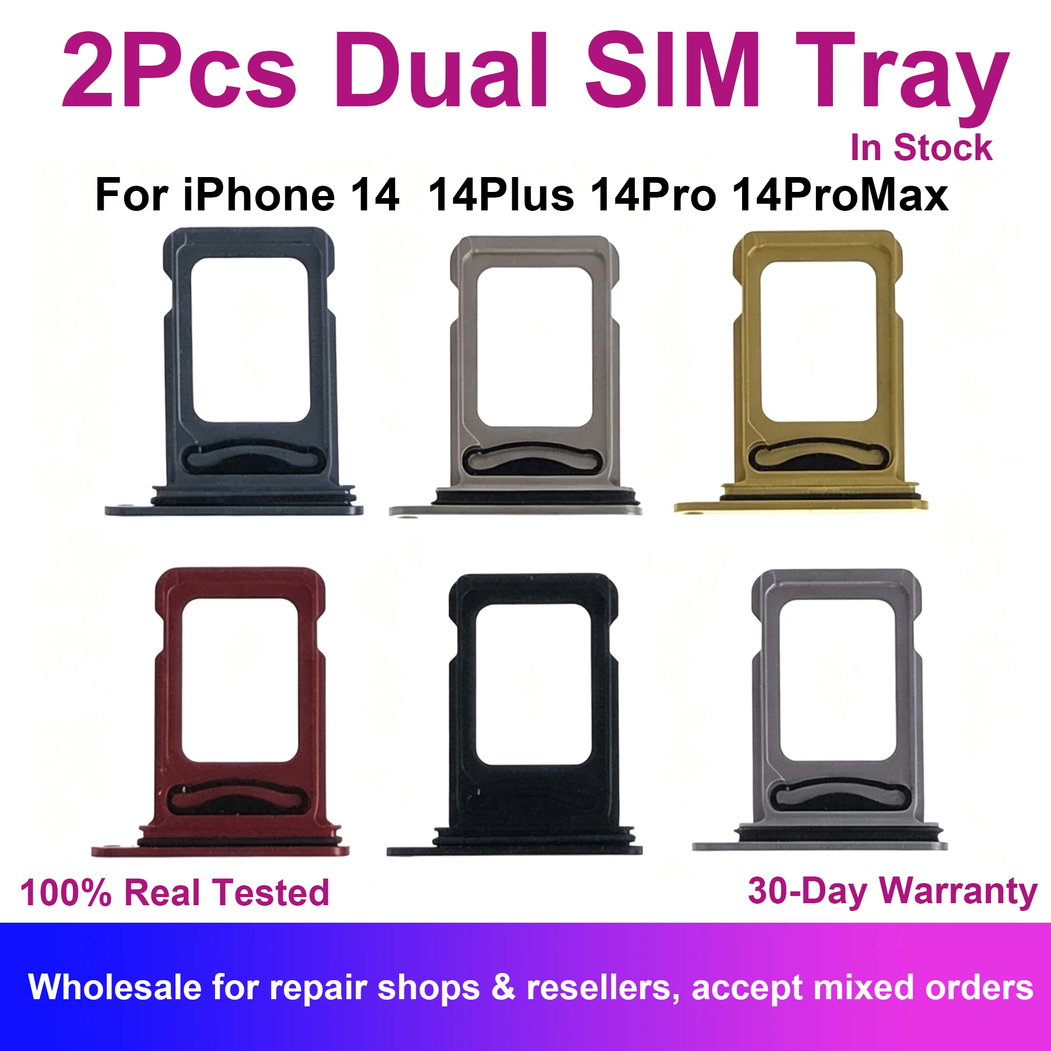 2Pcs Dual SIM Card Tray Slot Holder For iPhone 14 Plus Pro Max Waterproof Rubber Gasket Butterfly Replacement Repair Parts