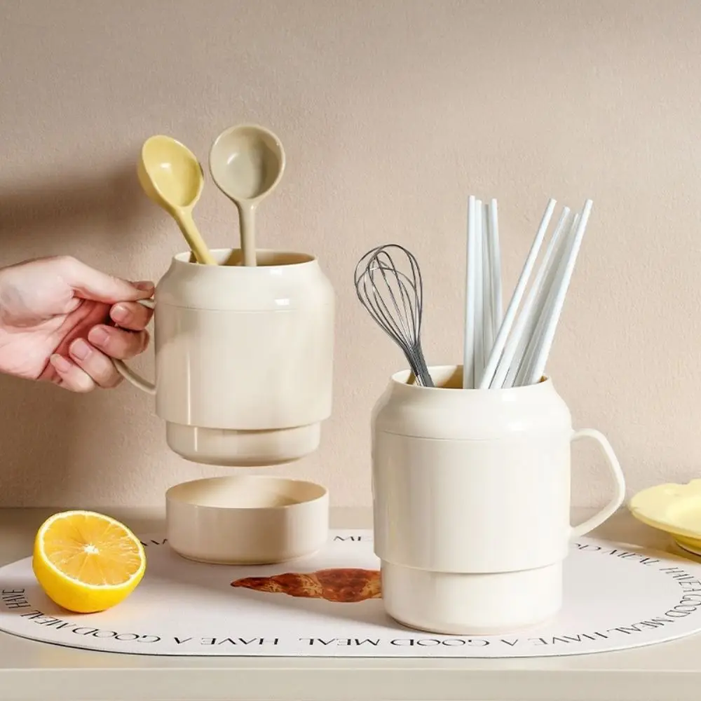 

Plastic Double Layer Chopsticks Cage Large Capacity Detachable Cutlery Drain Rack with Handle Drainage Spoon Fork Storage Holder