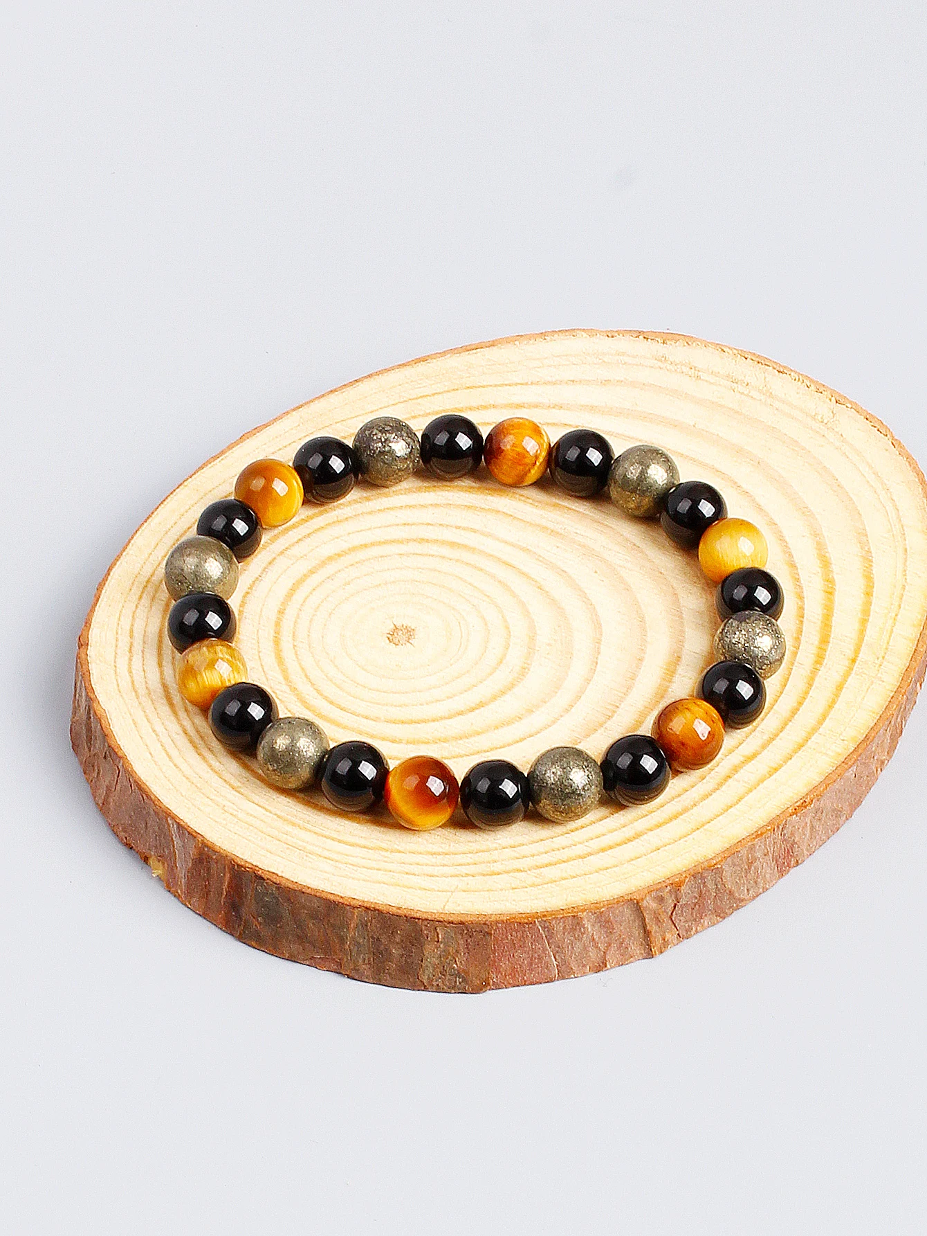Natural Stone Triple Protection Bracelet with Orange Tiger Eye Obsidian & Pyrite Beads for Courage Grounding Wealth Jewelry Gift
