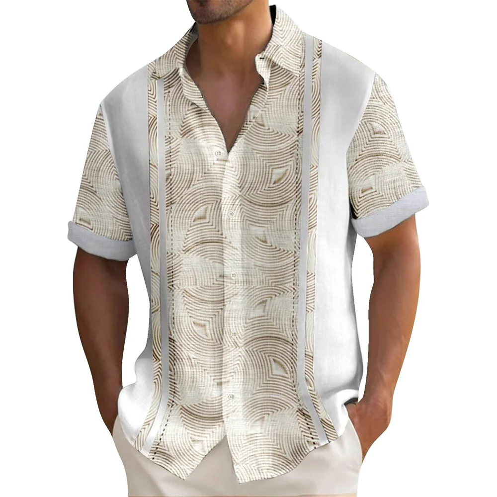 Camisas estampadas a rayas de verano para hombre, pantalón corto informal de manga abotonada, camisa hawaiana holgada, ropa de gran tamaño para hombre, camisa con solapa