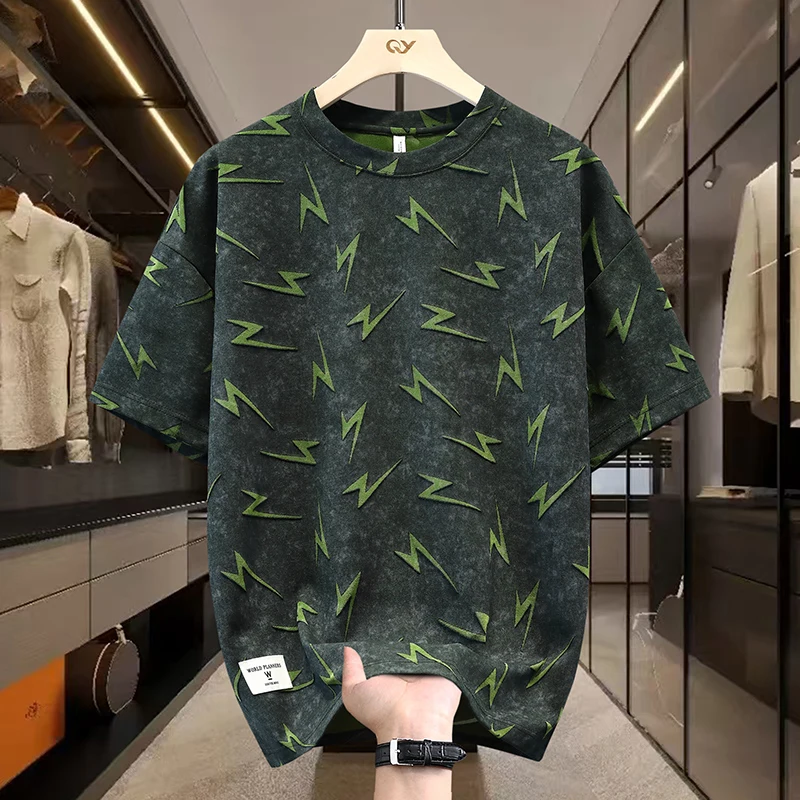 

Модная летняя футболка 2025 года для мужчин, свободная футболка с круглым вырезом и коротким рукавом, молодежная повседневная уличная одежда, новая летняя футболка