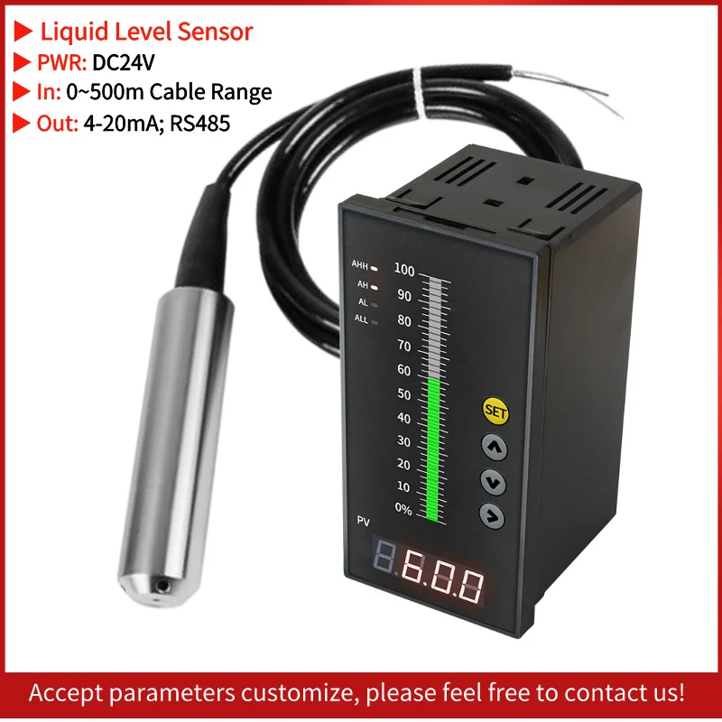 4-20MA Output DC24V Integral Liquid Oil Water Level Sensor Probe Transmitter Detect Smart Controller