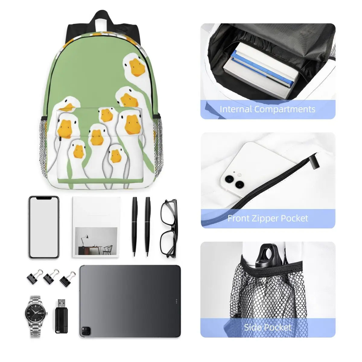 Cartoon Popular Goose Animal Backpack Student Boys Girls BookBag Men Women School Bag Computer Shoulder Bags