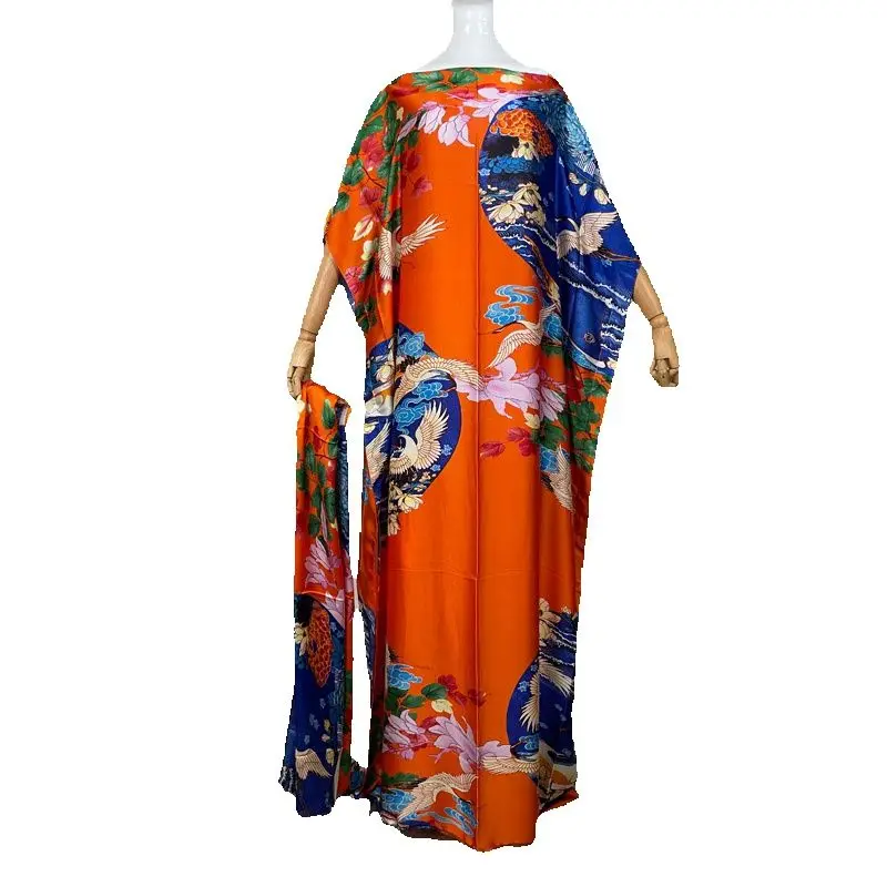 2023 New Style Rayon Oversize African Women Clothing Dubai Dashiki Abaya Free Size Print Design With Scarf Loose Long Dress