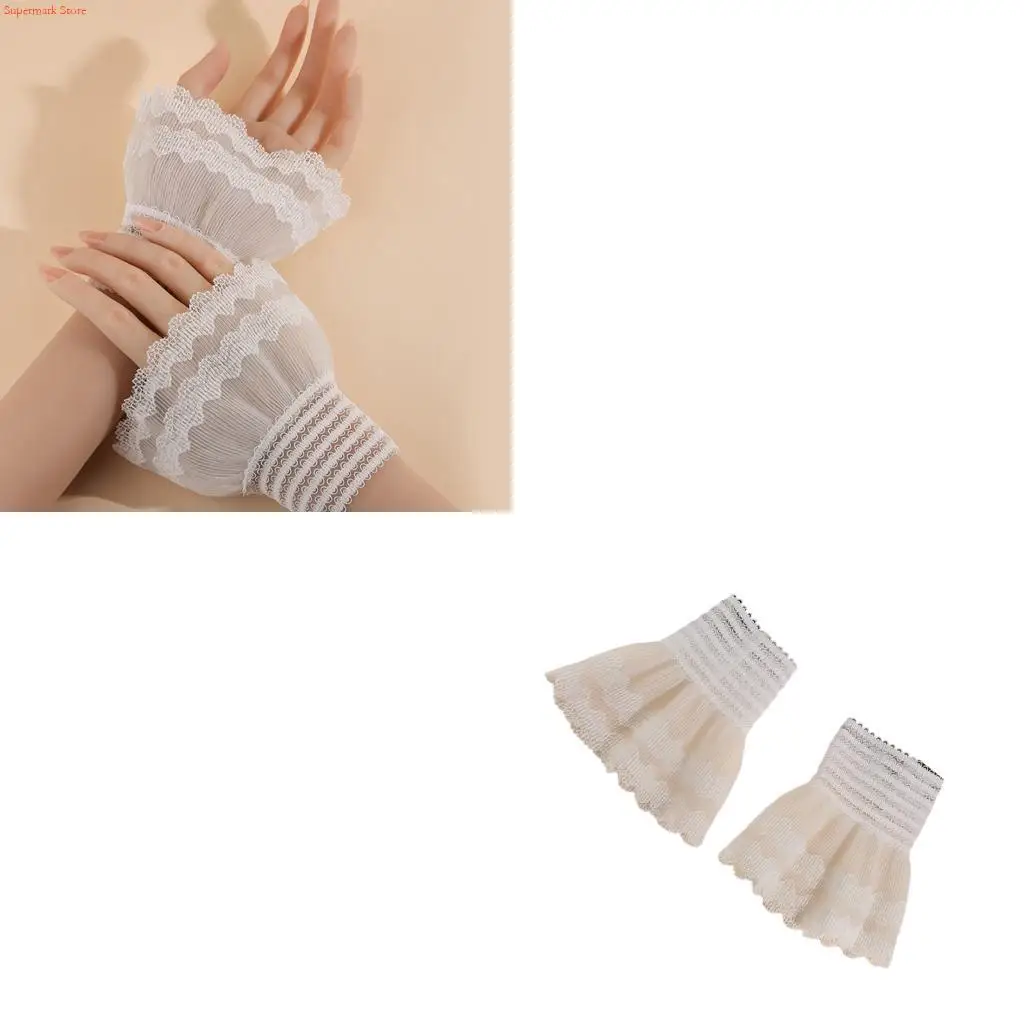 

Q5WE Women Fingerless Gloves Layered Ruffle Arm Sleeves Hand Sleeves Oversleeve Photography Props for Halloween Cosplay Party