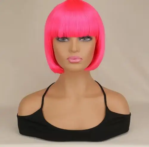 Short Bob Wig With Bangs Synthetic Wigs For Women Black Blonde Pink Lolita Cosplay Party Natural Hair Perruque Bob