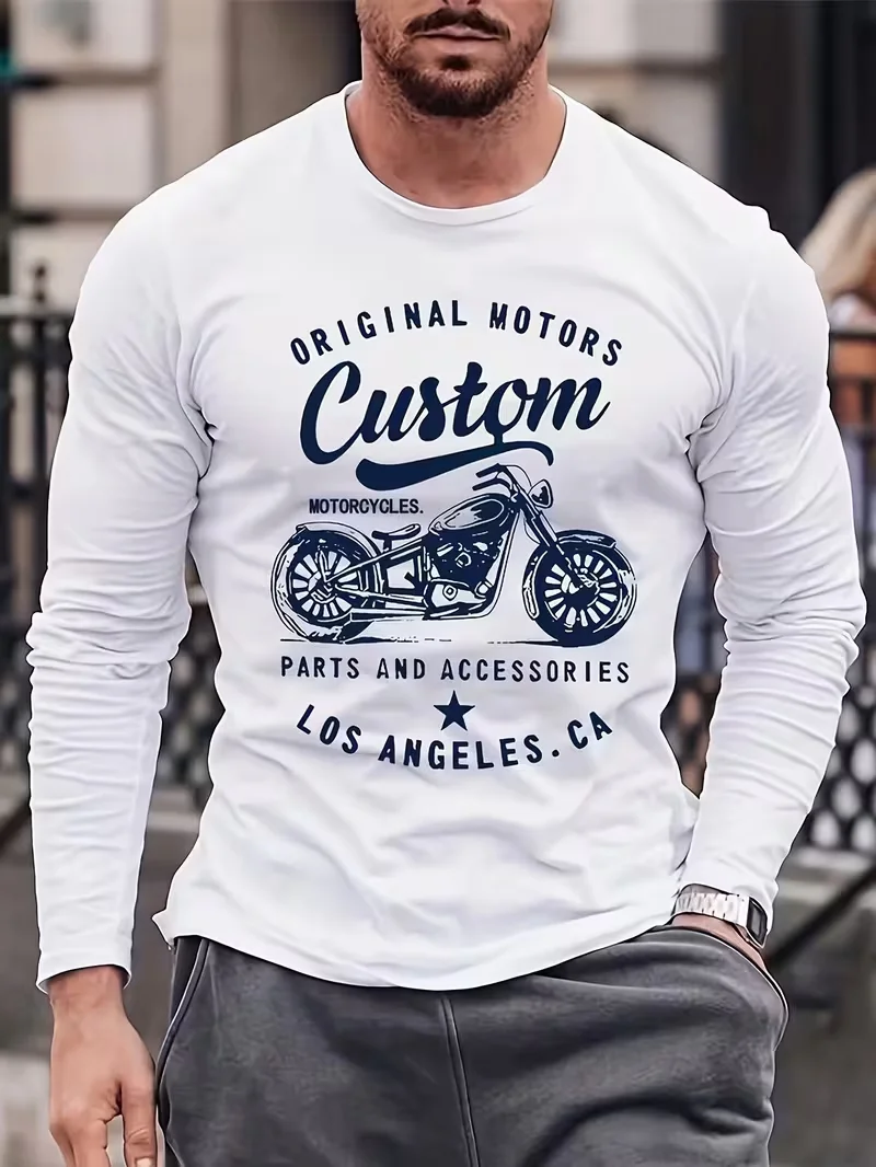 Men's Long Sleeve T-shirt BALANCE Letter Print Round Neck Casual Tops Spring Autumn Basic Tees Slim Fit Mens Daily Wear Shirts
