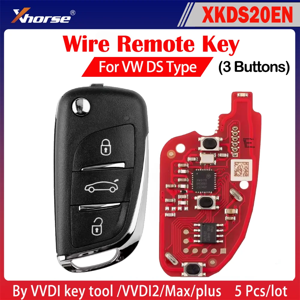 

XHORSE XKDS20EN 2nd Generation DS Type Wire Remote Key 3 Buttons Working with VVDI2/VVDI MINI KEY TOOL/Max 5pcs/lot
