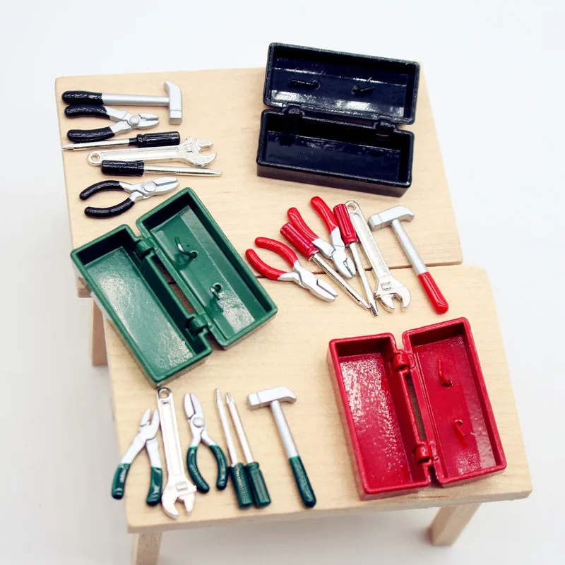 1set Dollhouse Mini Gardening Alloy Mini Hammer Screwdriver Pliers Wrench Tools Outdoor Garden Scene Home Desktop Decor Crafts