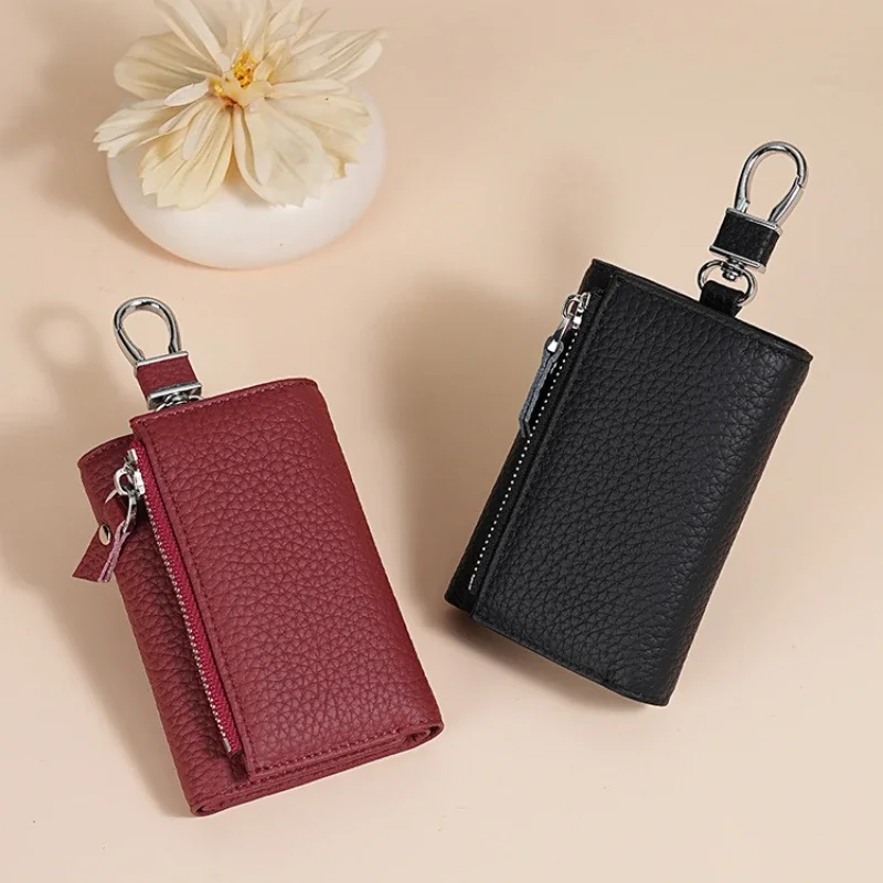 Leather Multifunctional Key Bag Waist Hanging Door Key Wallets Women's Coin Cards Storage Pouch 3 in 1 Cowhide Key Cases