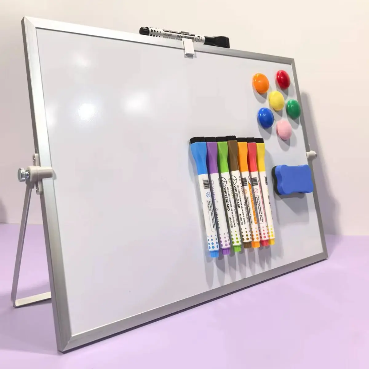 Desktop Whiteboard Set with Stand, 8 Markers, Eraser & Magnets, Dry Erase Board for Office