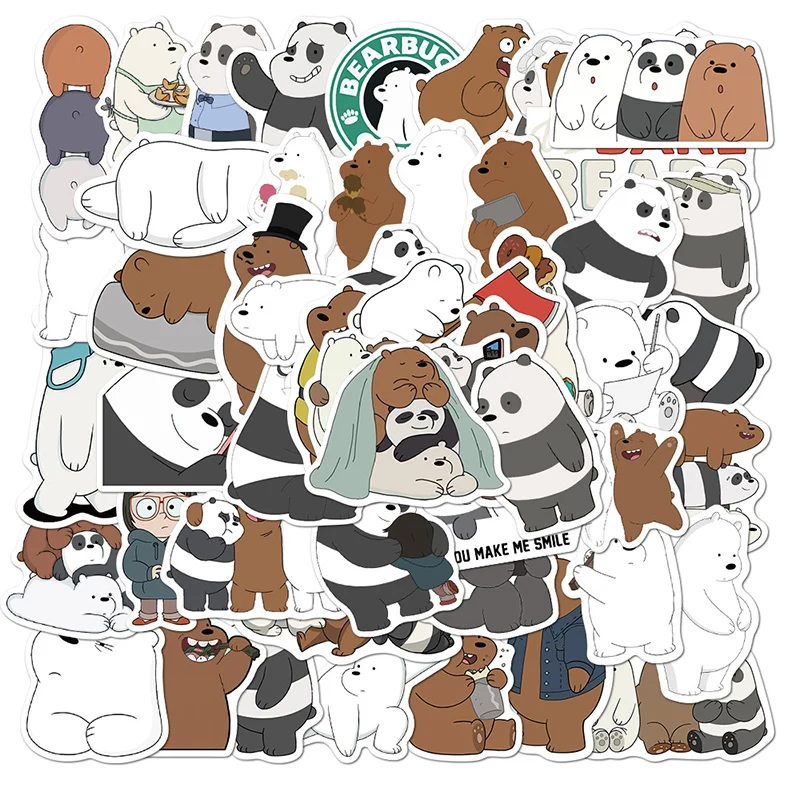 50pc Bare bear Sticker Laptop Guitar Skateboard Luggage Funny Graffiti Stickers