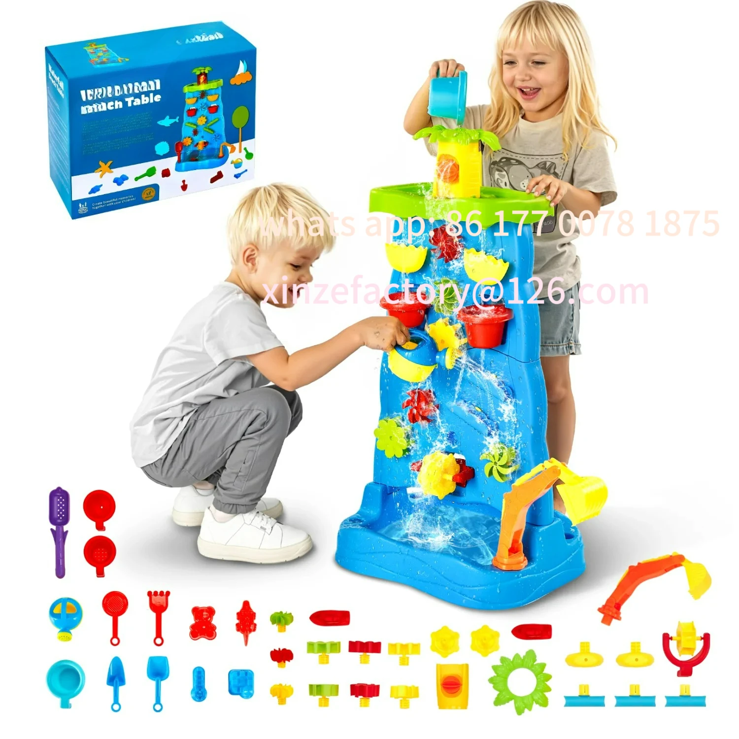 Customizable Water Play Table Kids Outdoor Beach Toy with 37PCS Accessories Double-Sided Summer Sand Platform for Child